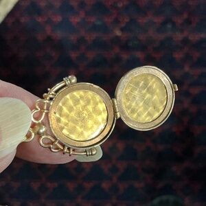 Antique “gold shell” double picture locket with fine gold chain